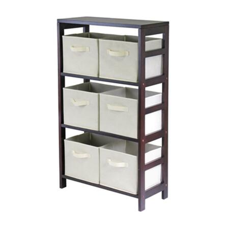 DOBA-BNT Capri 3 Section M Storage Shelf with 6 Foldable Fabric Baskets - Walnut and Beige SA143699